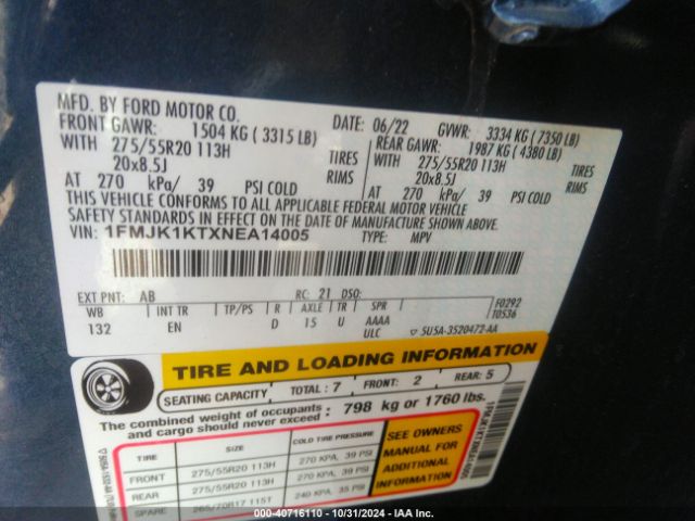 1FMJK1KTXNEA14005 Ford Expedition Limited Max
