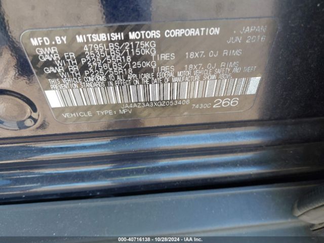 JA4AZ3A3XGZ053406 Mitsubishi Outlander Se
