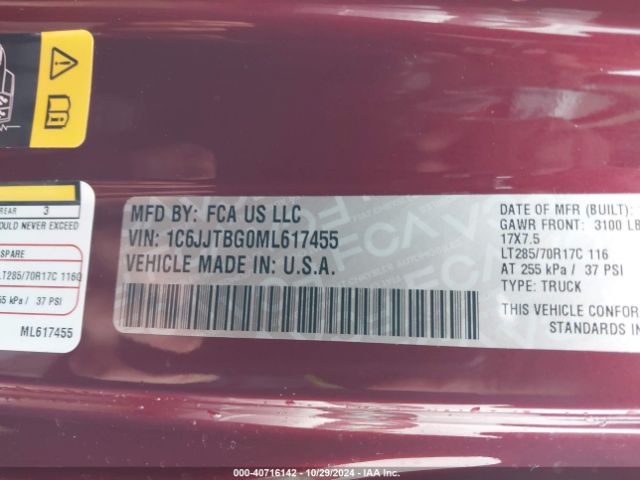 1C6JJTBG0ML617455 Jeep Gladiator Rubicon 4x4