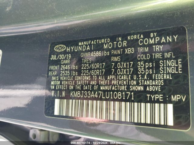 KM8J33A47LU108171 Hyundai Tucson Value