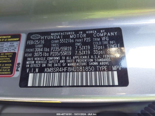 Hyundai Santa Fe Se Ultimate 2017 KM8SR4HF8HU181850 Image 9