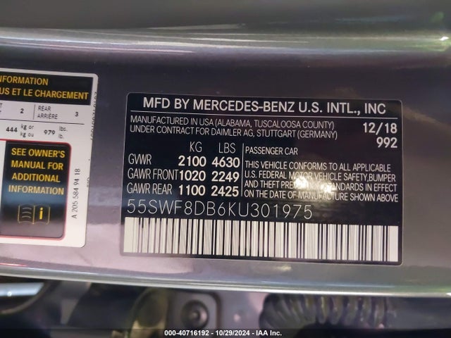 55SWF8DB6KU301975 Mercedes-Benz C 300