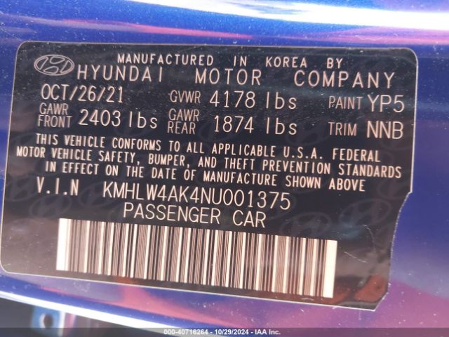 KMHLW4AK4NU001375 Hyundai ELANTRA N