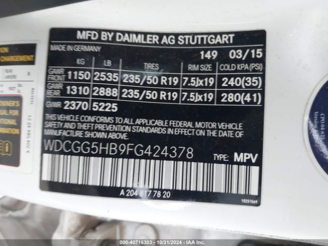 WDCGG5HB9FG424378 Mercedes-Benz GLK 350