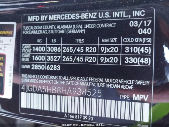 4JGDA5HB8HA938525 Mercedes-Benz Gle 350 4matic