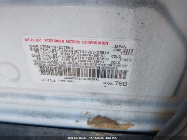 2016 MITSUBISHI OUTLANDER JA4AD3A37GZ003870 Photo 8