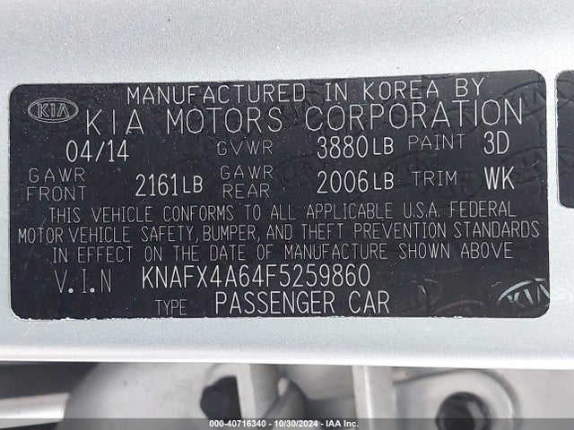 KIA FORTE LX 2015 KNAFX4A64F5259860 Image 9