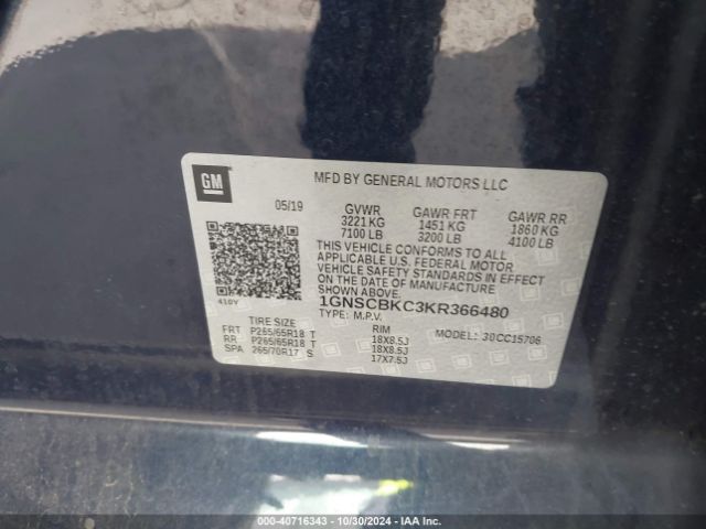 1GNSCBKC3KR366480 Chevrolet Tahoe Lt