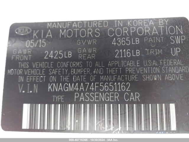 KIA Optima Lx 2015 KNAGM4A74F5651162 Image 9