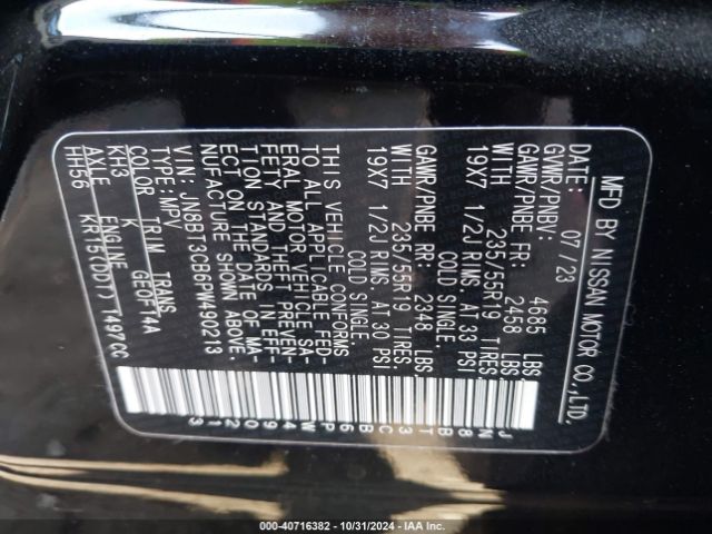 JN8BT3CB6PW490213 Nissan Rogue Sl Intelligent Awd