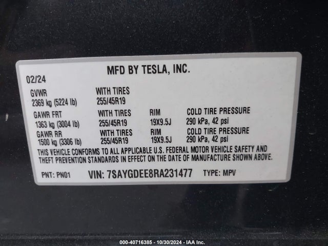 2024 TESLA MODEL Y 7SAYGDEE8RA231477 Photo 8