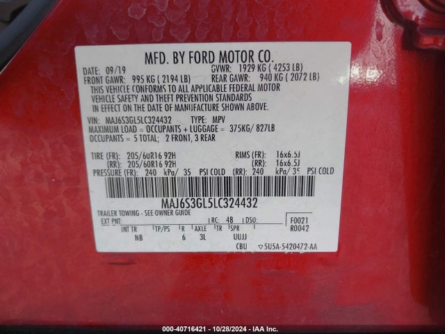 MAJ6S3GL5LC324432 Ford Ecosport Se