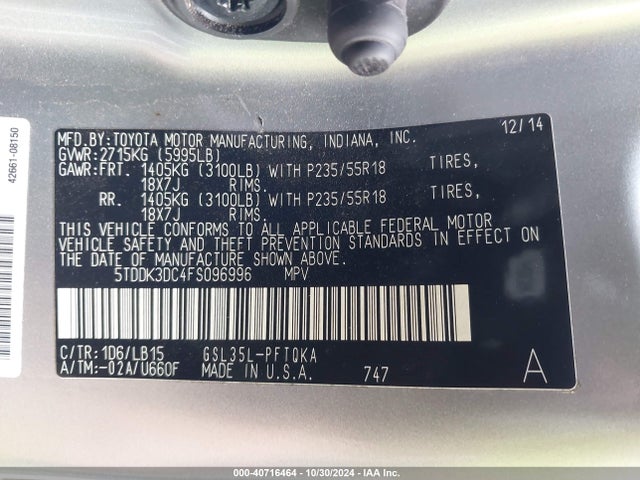 5TDDK3DC4FS096996 Toyota Sienna Limited Premium 7 Passenger