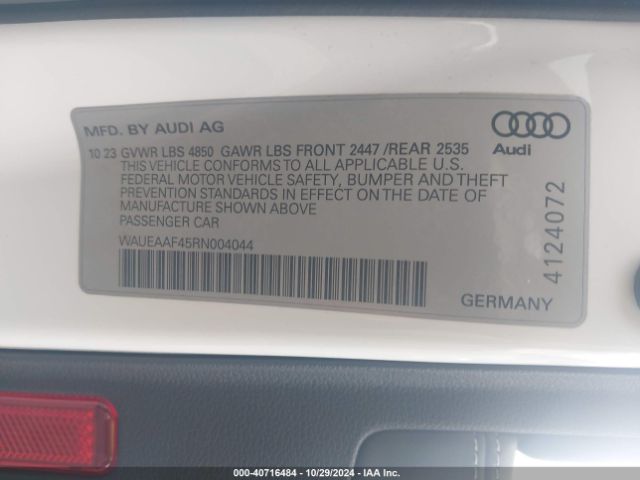 WAUEAAF45RN004044 Audi A4 Premium Plus 45 Tfsi S Line Quattro S Tronic