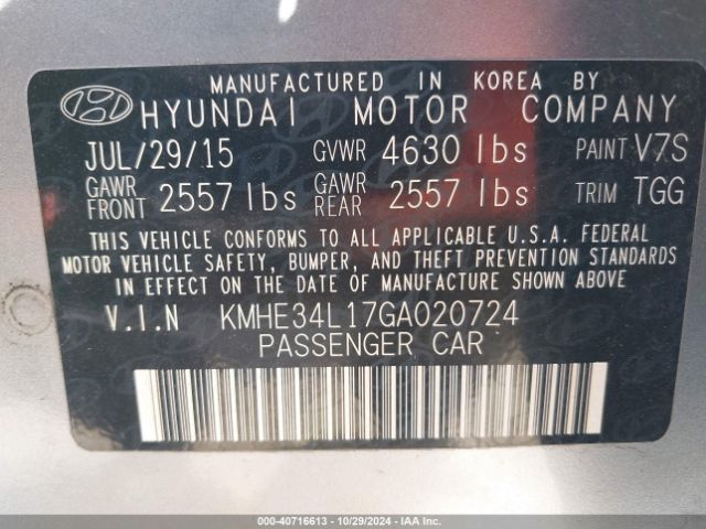 KMHE34L17GA020724 Hyundai Sonata Hybrid Limited