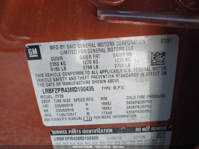 LRBFZPR43MD190436 Buick Envision Awd Essence