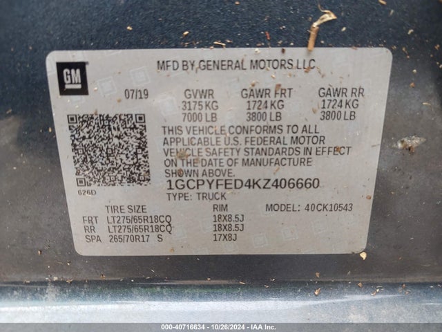1GCPYFED4KZ406660 Chevrolet Silverado 1500 Lt Trail Boss