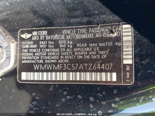 2010 MINI COOPER WMWMF3C57ATZ64407 Photo 8