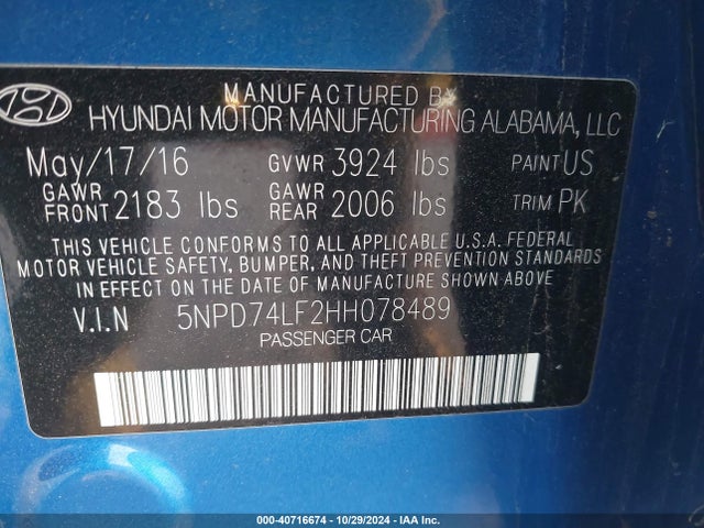 Hyundai ELANTRA SE 2017 5NPD74LF2HH078489 Image 9