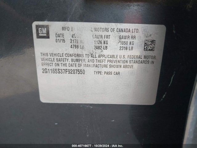 Chevrolet IMPALA 2LZ 2015 2G1165S37F9207550 Image 9