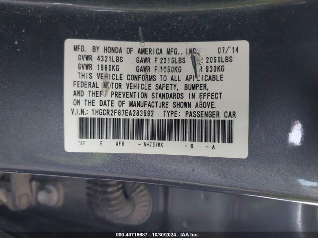 Honda Accord Ex-l 2014 1HGCR2F87EA283592 Image 9
