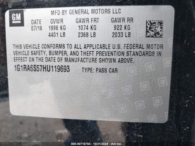 1G1RA6S57HU119693 Chevrolet VOLT LT