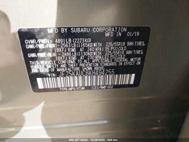 JF2SKAUC8KH494255 Subaru Forester Limited