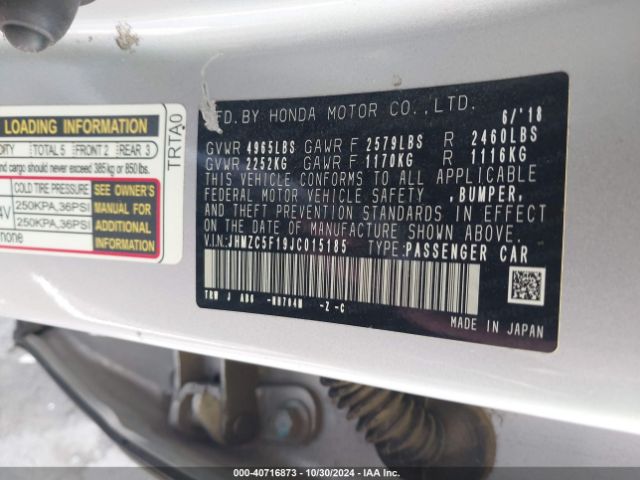 JHMZC5F19JC015185 Honda CLARITY PLUG-IN HYBRID