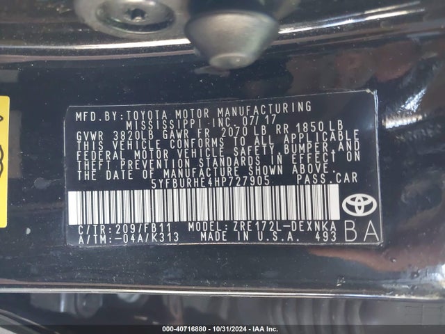 Toyota COROLLA LE 2017 5YFBURHE4HP727905 Image 9