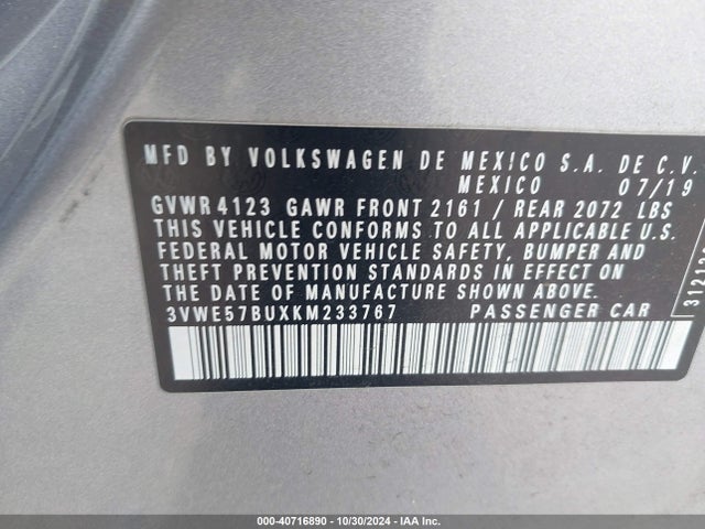 3VWE57BUXKM233767 Volkswagen Jetta 1.4t Sel