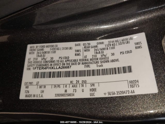 1FTER4FHXLLA26687 Ford Ranger Xlt
