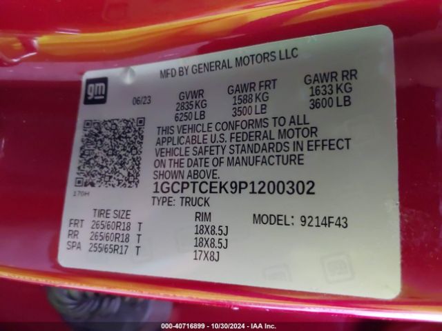 1GCPTCEK9P1200302 Chevrolet Colorado 4wd  Short Box Lt