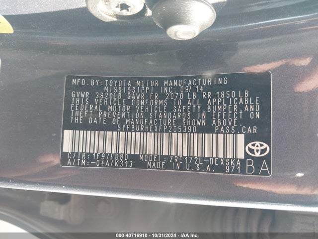 Toyota Corolla S Plus 2015 5YFBURHEXFP205390 Image 9
