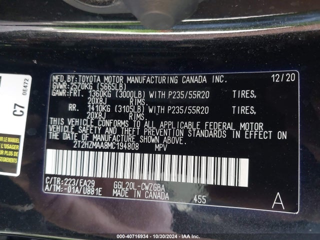 Lexus RX 350 2021 2T2HZMAA8MC194808 Image 9