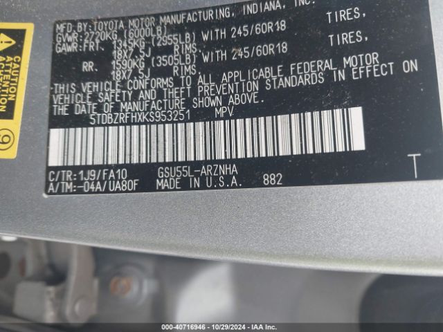 5TDBZRFHXKS953251 Toyota Highlander Le Plus