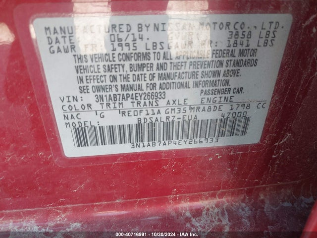 Nissan SENTRA SR 2014 3N1AB7AP4EY266933 Image 9