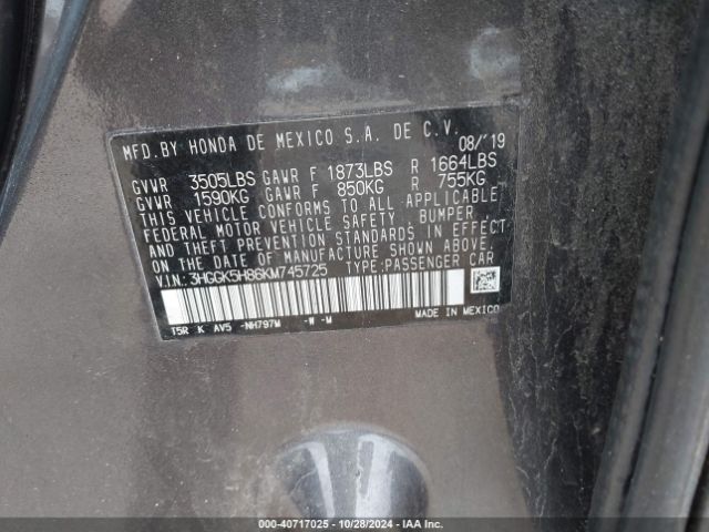 3HGGK5H86KM745725 Honda FIT EX