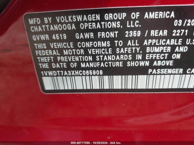1VWDT7A3XHC065908 Volkswagen Passat 1.8t R-line