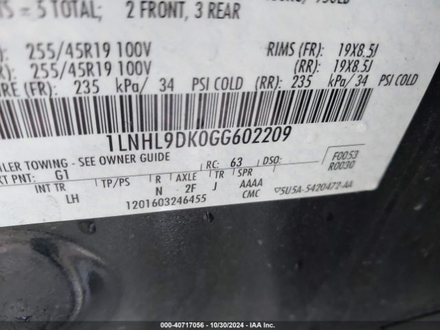 1LNHL9DK0GG602209 Lincoln MKS