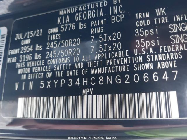 5XYP34HC8NG206647 KIA Telluride Ex