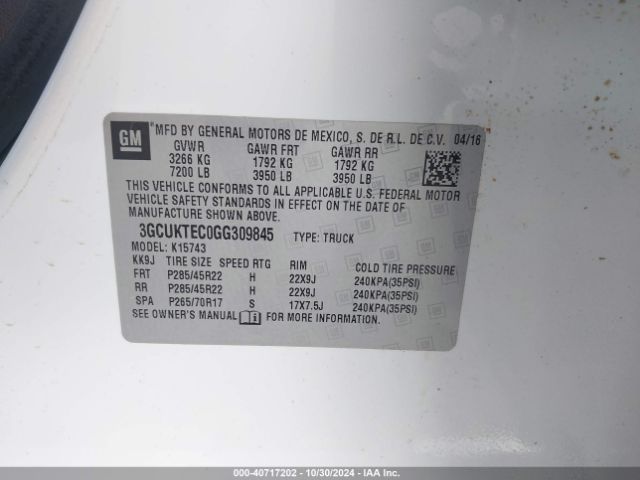 3GCUKTEC0GG309845 Chevrolet Silverado 1500 High Country