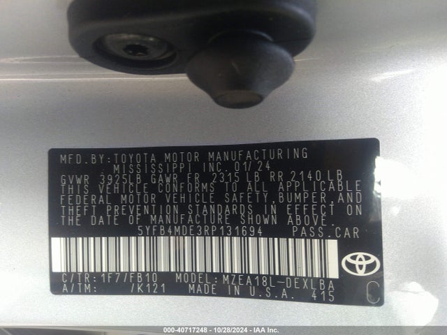 Toyota COROLLA LE 2024 5YFB4MDE3RP131694 Image 9