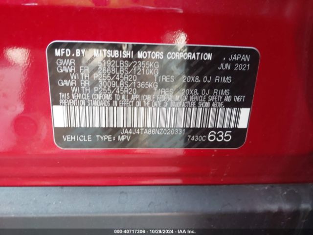 JA4J4TA86NZ020331 Mitsubishi Outlander Es 2.5