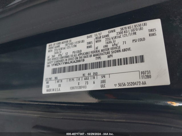1FMZK1YM4JKA28819 Ford Transit-150 Xlt