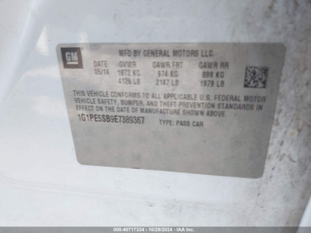 1G1PE5SB9E7389367 Chevrolet Cruze 2lt Auto