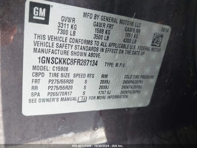 1GNSCKKC8FR287134 Chevrolet Suburban 1500 Ltz