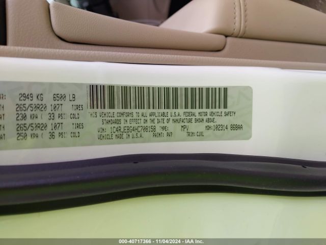 1C4RJEBG4HC708158 Jeep Grand Cherokee Limited 4x2
