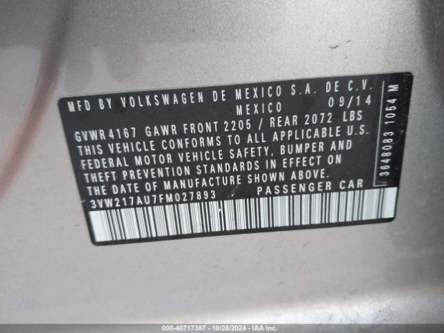 3VW217AU7FM027893 Volkswagen Golf Tsi S 4-door