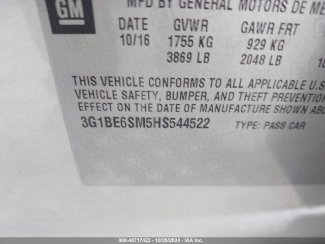 Chevrolet Cruze Lt Auto 2017 3G1BE6SM5HS544522 Image 9