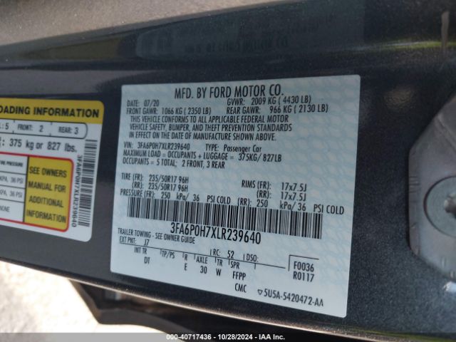 3FA6P0H7XLR239640 Ford FUSION SE